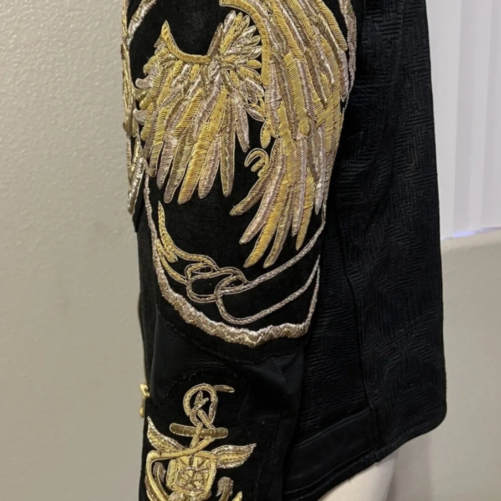Balmain x H&M Gold Lion Embroidered Leather Jacket - Picture 3 of 11